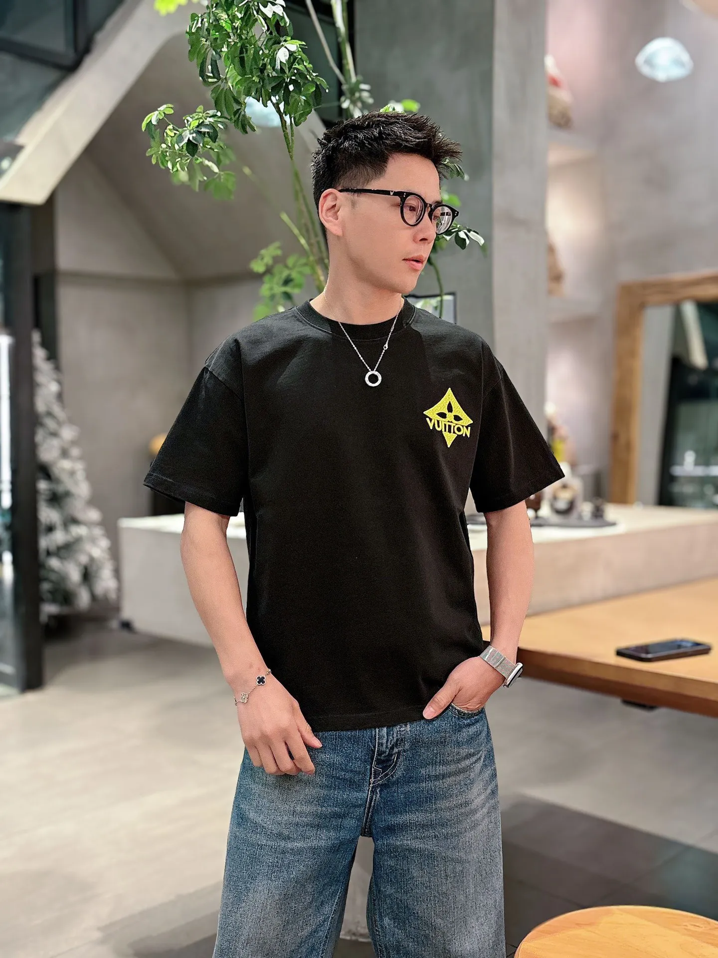 Louis Vuitton/Louis Vuitton 26ss front and rear letter logo woven embroidery short sleeves